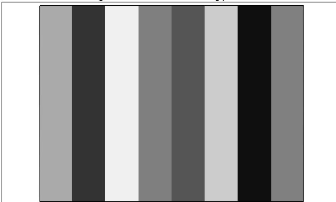 Figure 284 shows a grayscale image of the RGB888 BER testing pattern. It consists of several vertical bars of varying shades of gray, representing different color and intensity levels used for testing the display's response to specific data patterns.