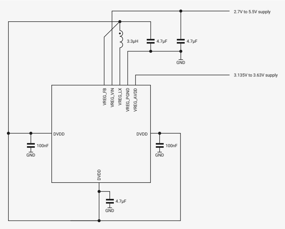 Circuit diagram of the core voltage regulator with separate supplies.