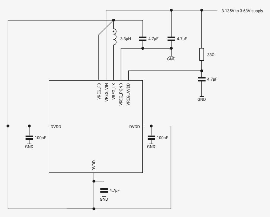 Circuit diagram of the core voltage regulator with combined supplies.